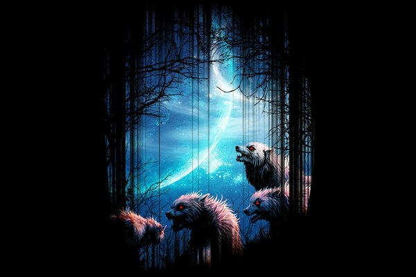 Dans la forêt, les loups hurlent à la lune