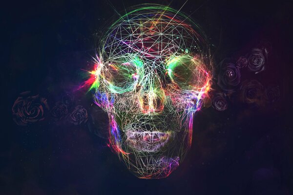 Art image of a skull in the form of luminous threads