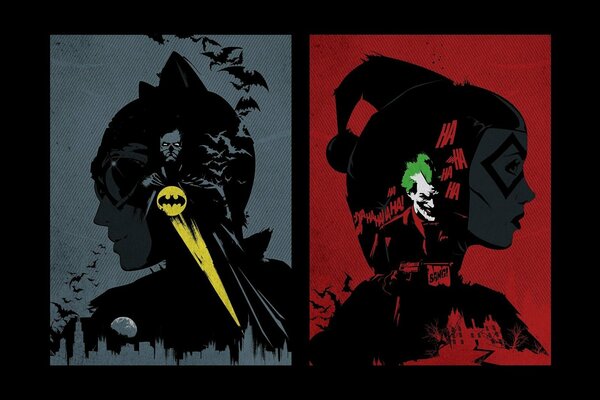 Batman e Harley Quinn con il distintivo con il Joker