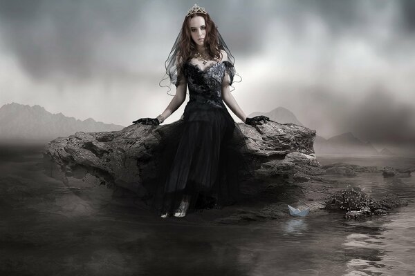 Gothic style. The girl on the stone