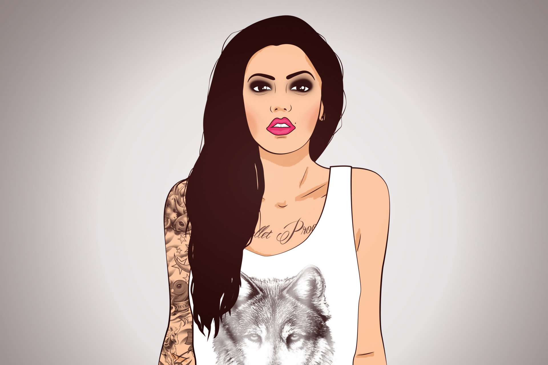 tattoos t-shirt wolf lippen rauchiges auge