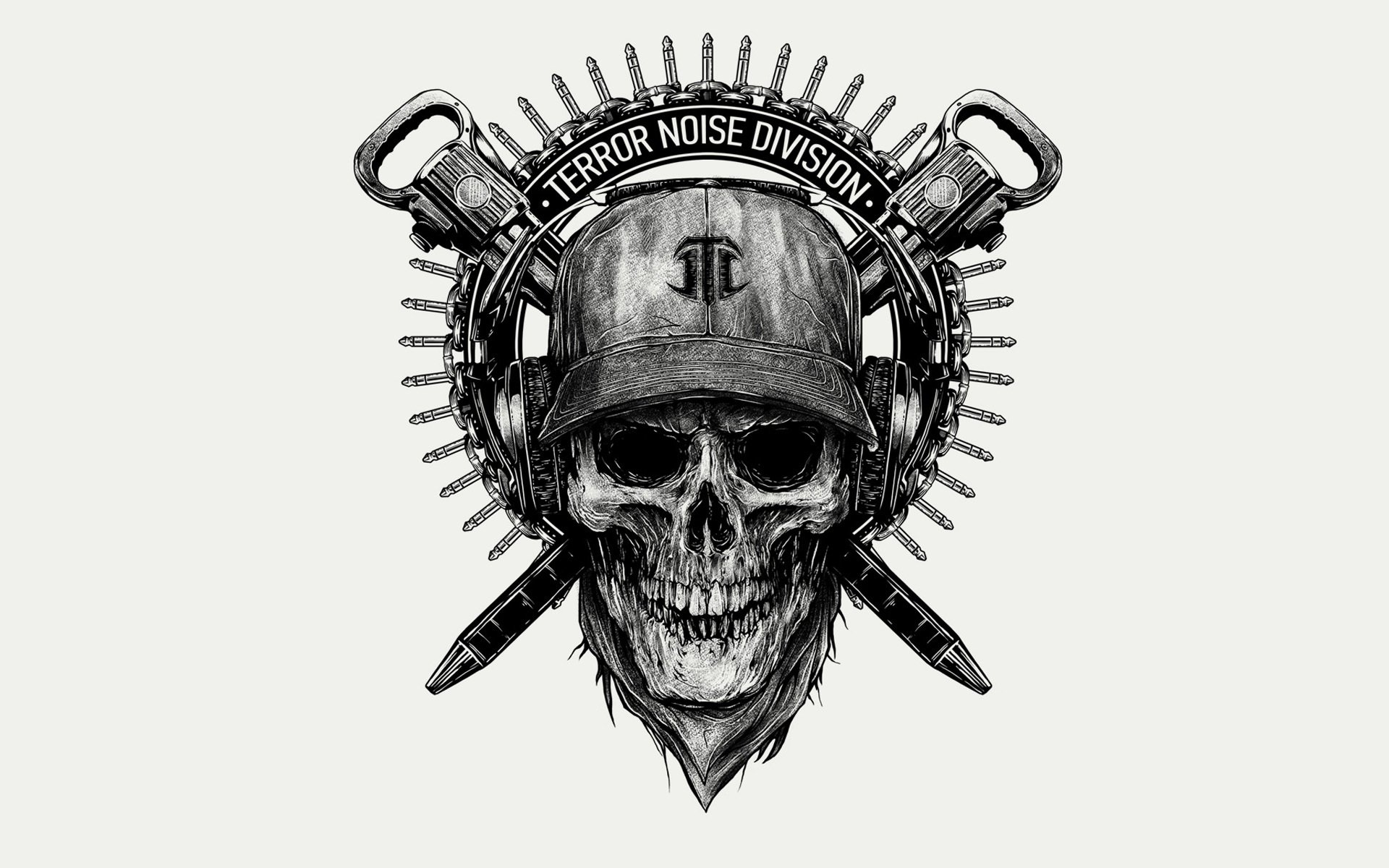 terror noise division picture print skull cap headphones hammer circuit