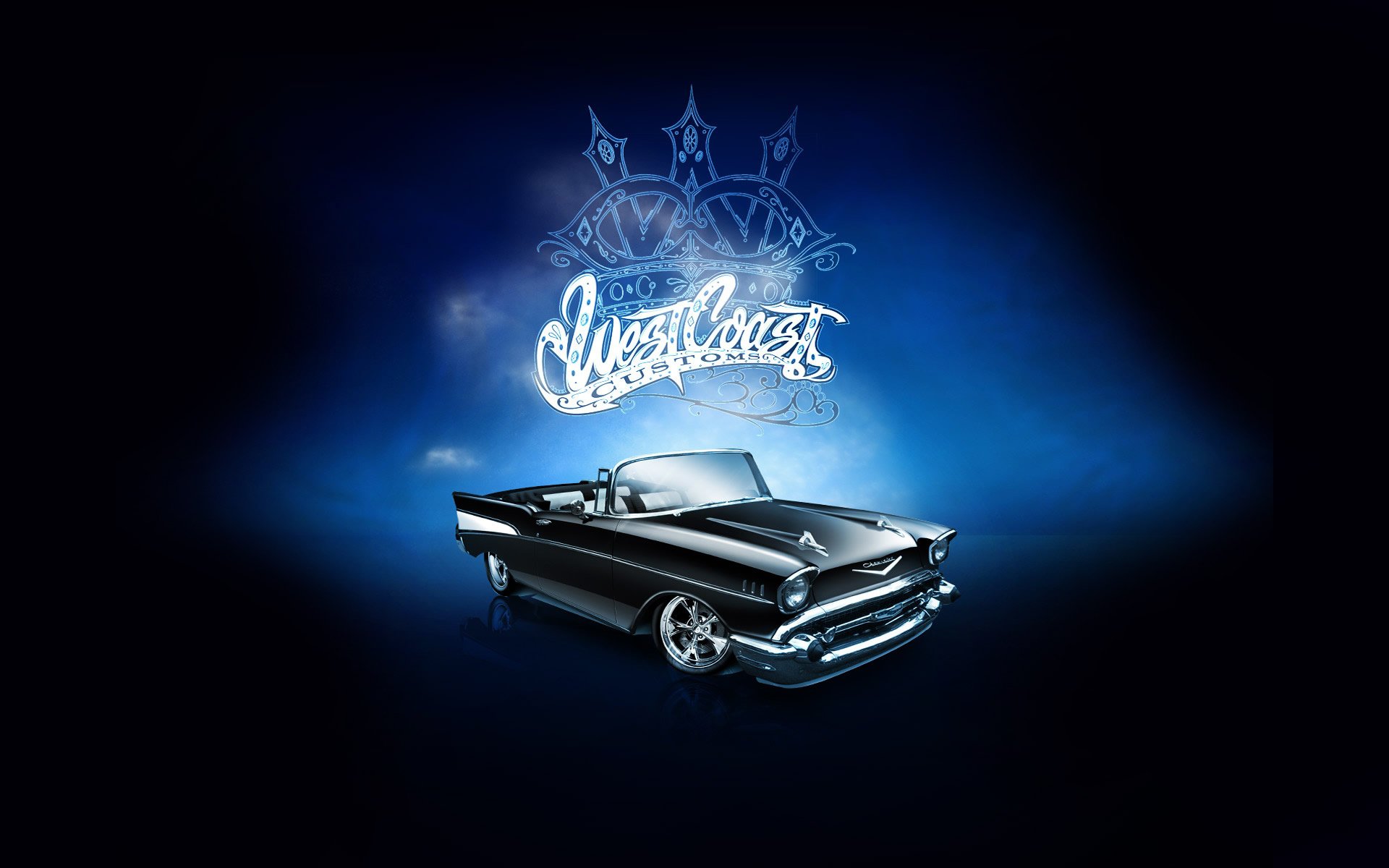 west coast customs вкк вест кост кастомс логотип эмблема надпись тюнинг машина cadillac кабриолет передок фон