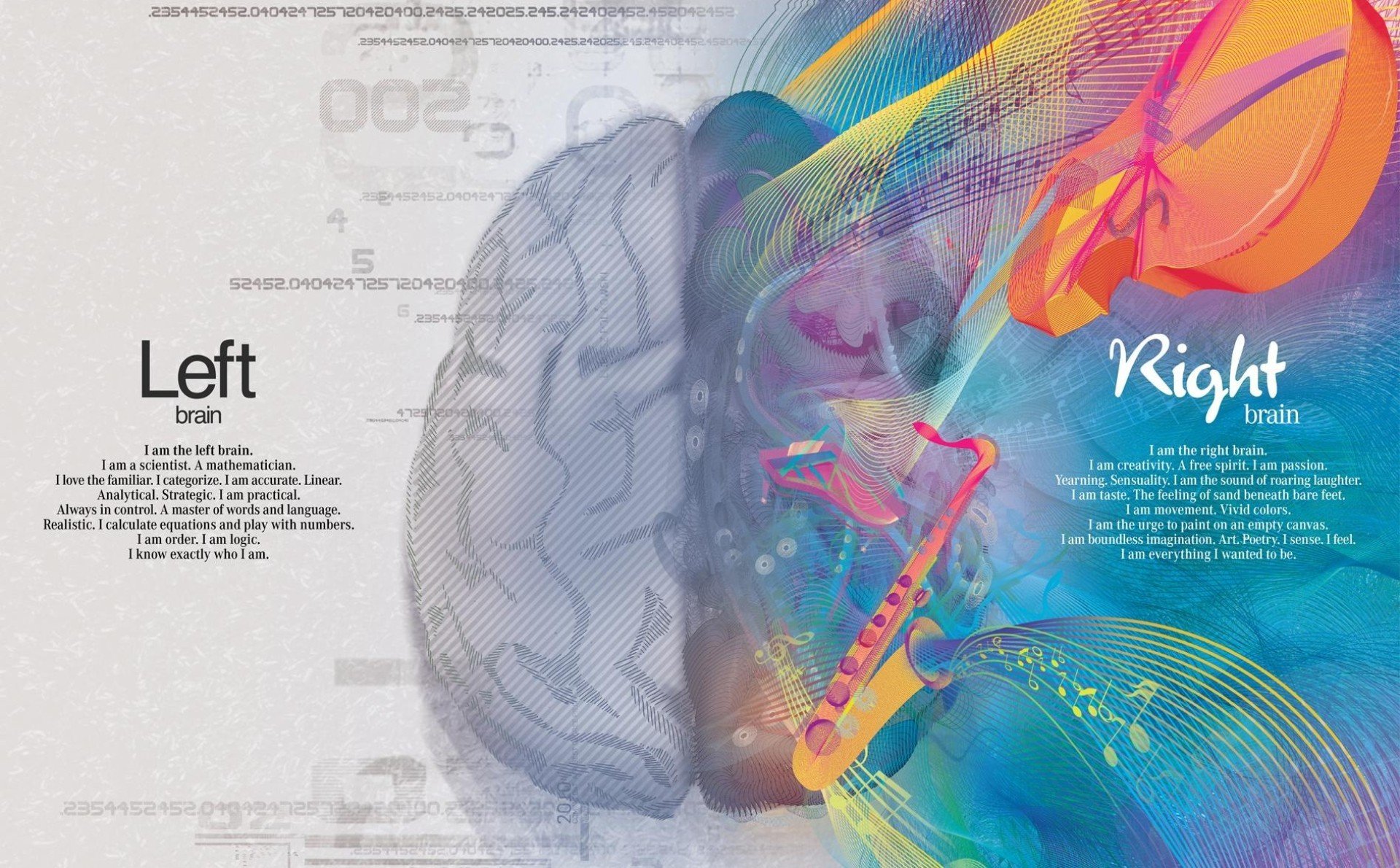 gehirn geist kreativ geist hemisphäre kreativität logik denken windungen graue substanz mathematik wissenschaft kunst rechts links farben