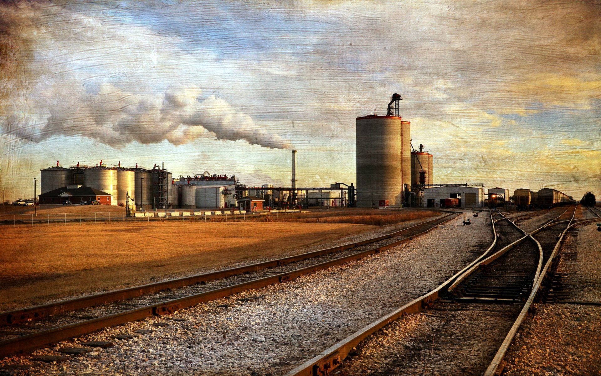 chemin de fer rails usine fond style