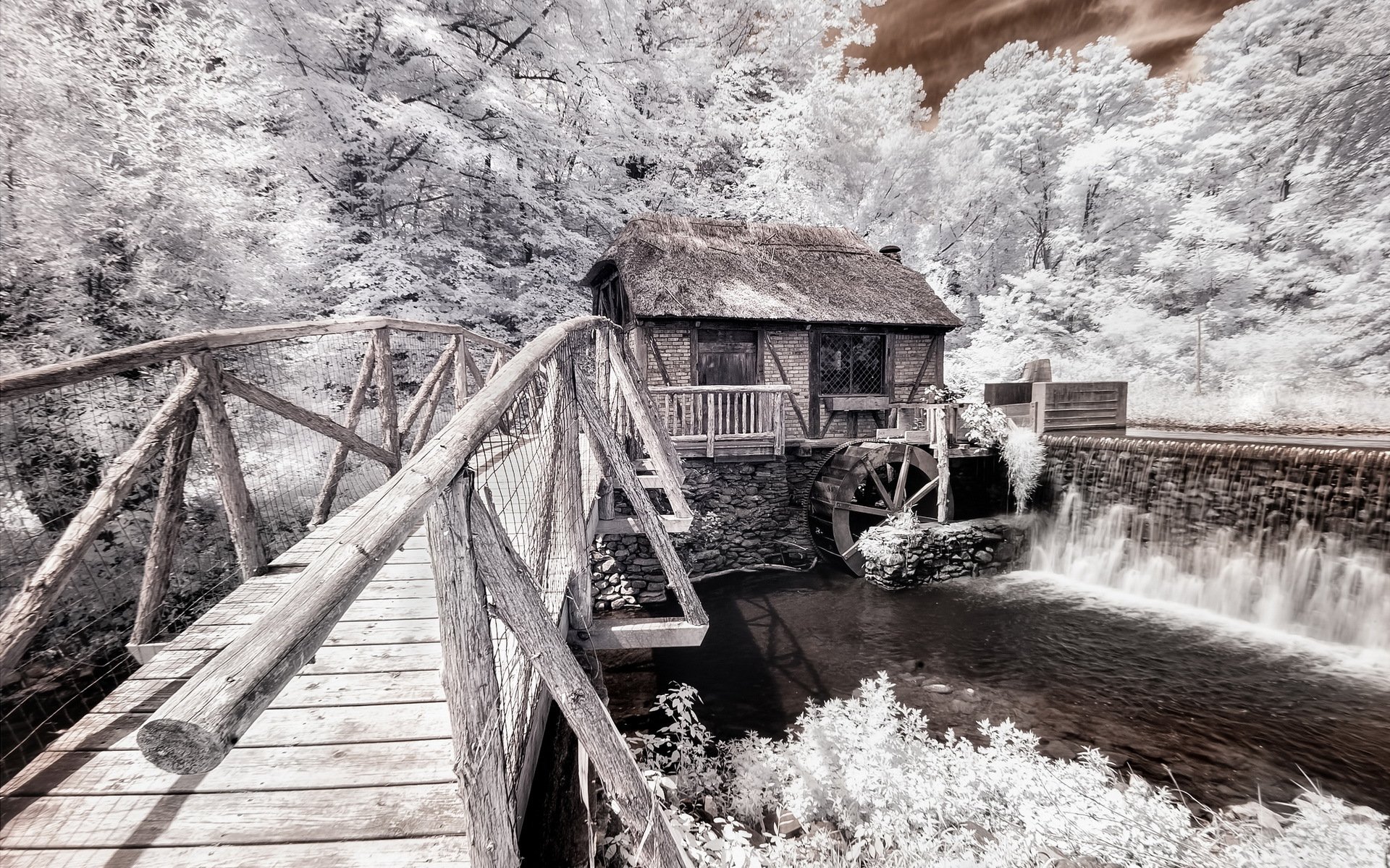 ponte fiume casa paesaggio stile