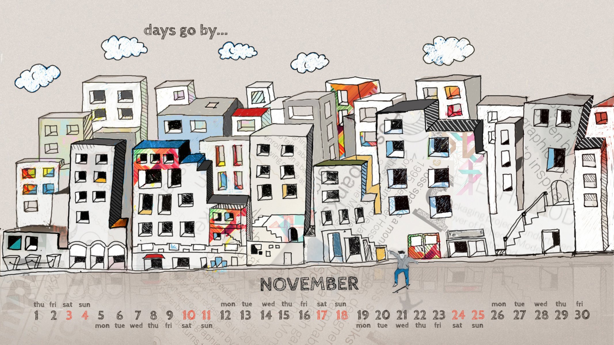 novembre 2012 calendrier nombres dessin ville maison homme