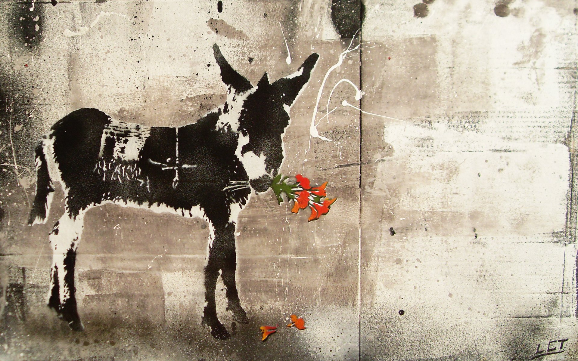 burro flores pintura estilo