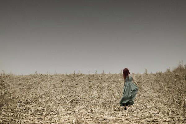 Ragazza in abito lungo nel campo