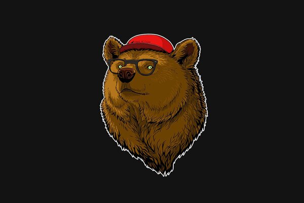 Hipster bear in red cap and glasses