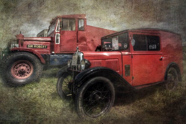 Two vintage red cars