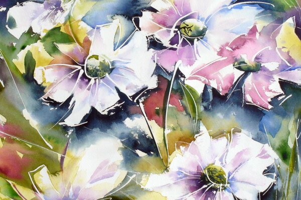 Peinture fleurs aquarelle style