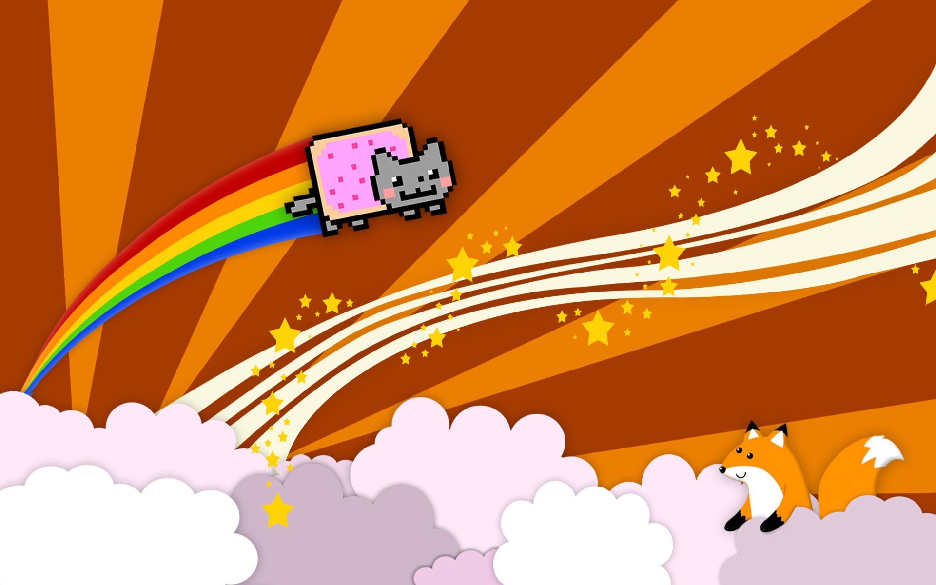 nyan cat babysitter gatto volpe divertimento nuvole