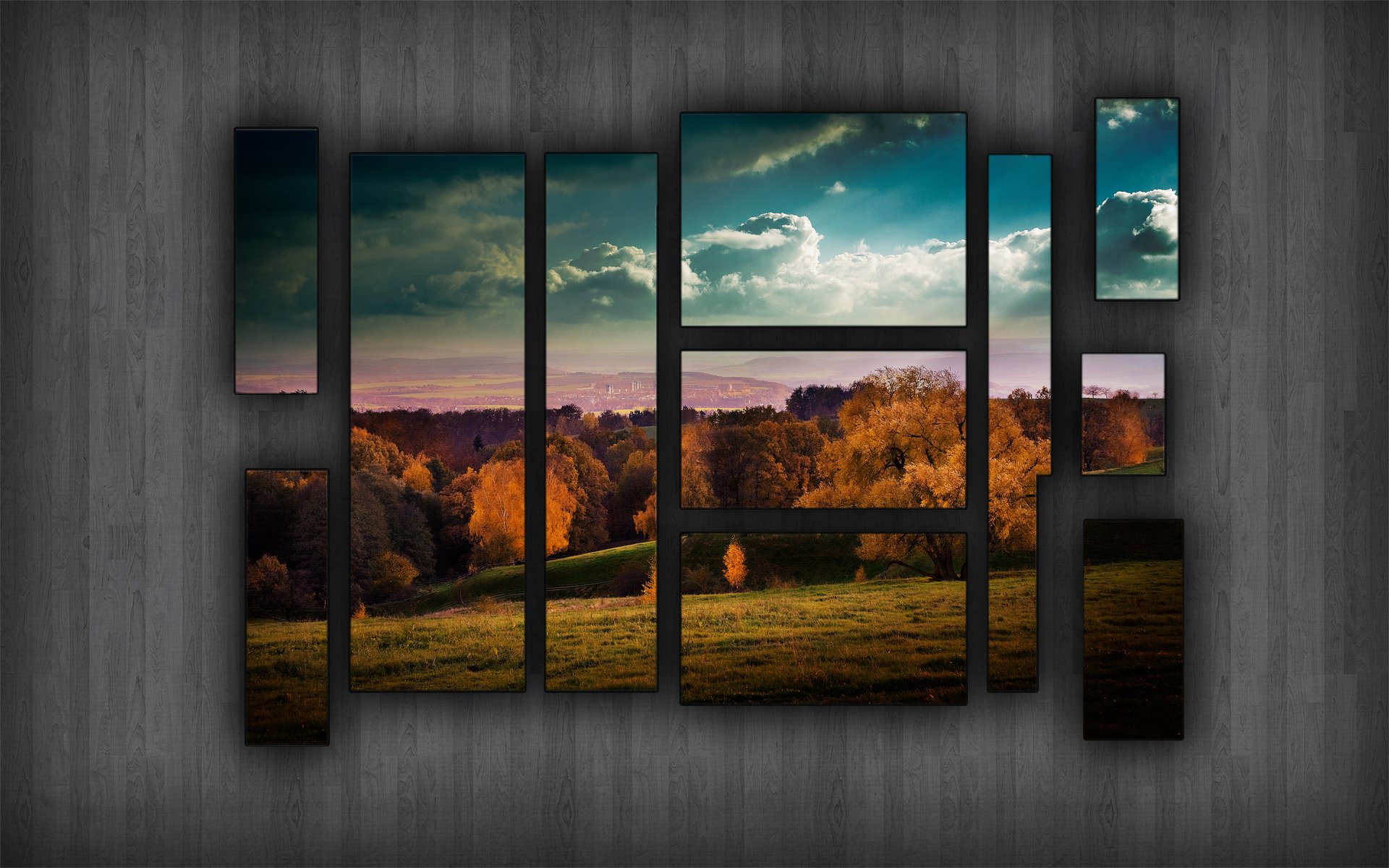 window autumn mosaic puzzle forest field cloud