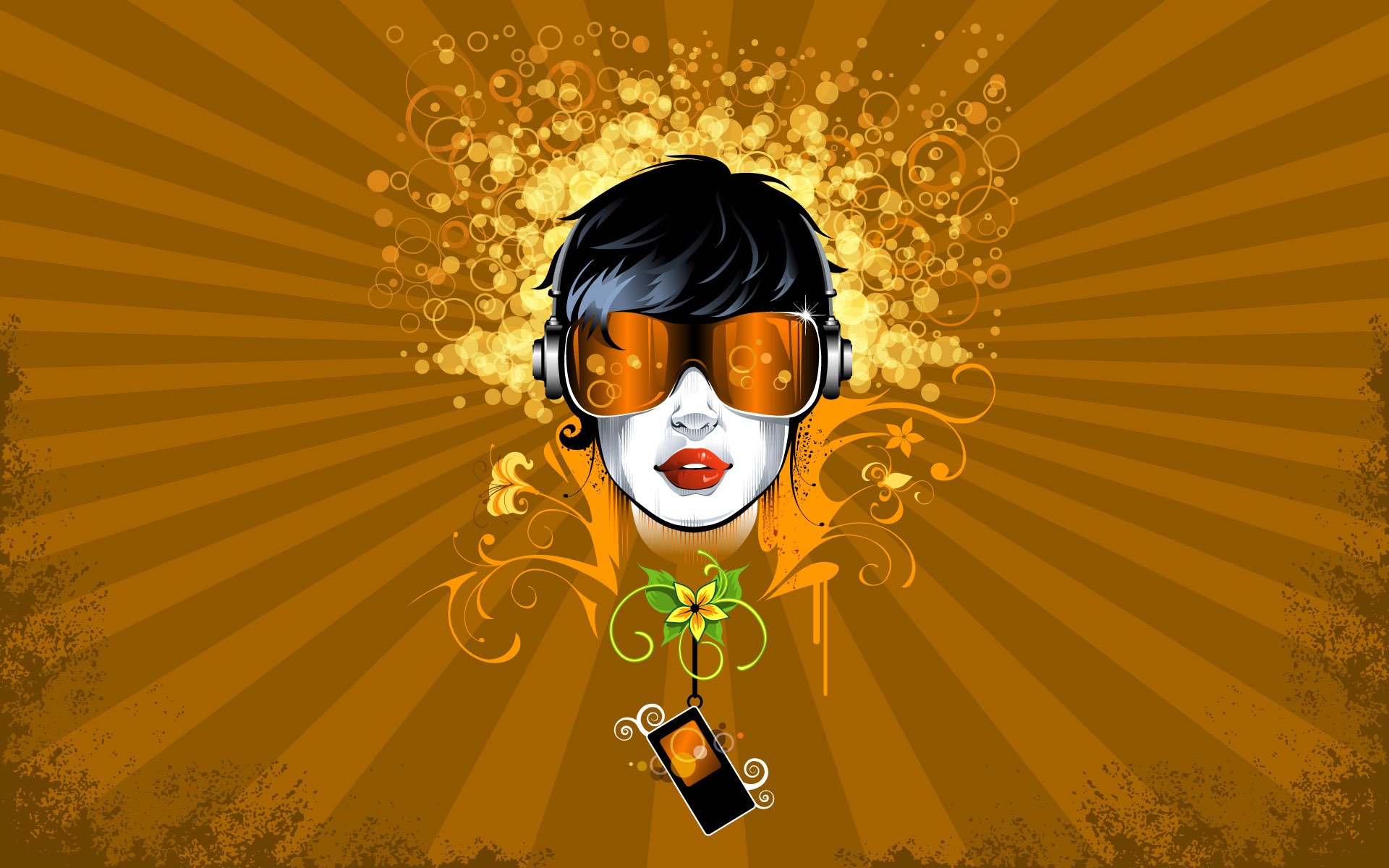 tyle abstraction drawing vector girl patterns lines circles dots flowers player glasses image models lines dots walkman 1920x1200