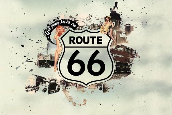 Emblemat Route 66 w stylu pin-up