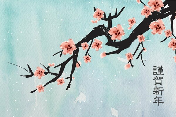 A sprig of sakura on a blue tone