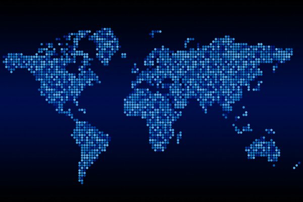 Mappa elettronica del mondo di quadrati blu