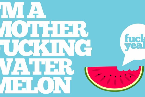 A piece of watermelon and letters on a blue background