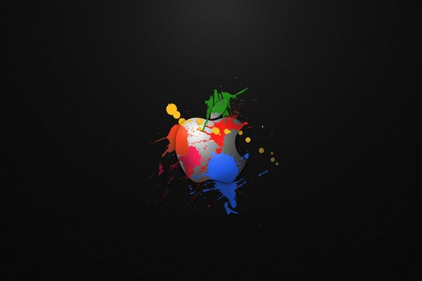 Logo Apple z kroplami farby na czarnym tle