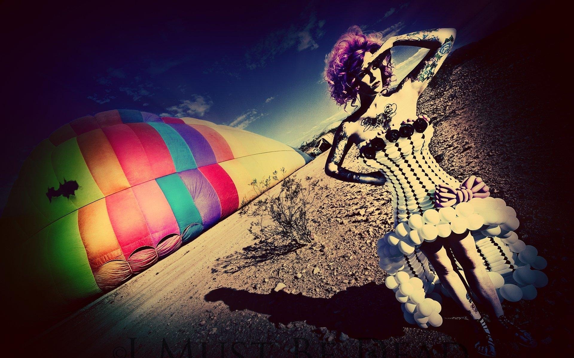 photo travail photoshop air ballon fille style