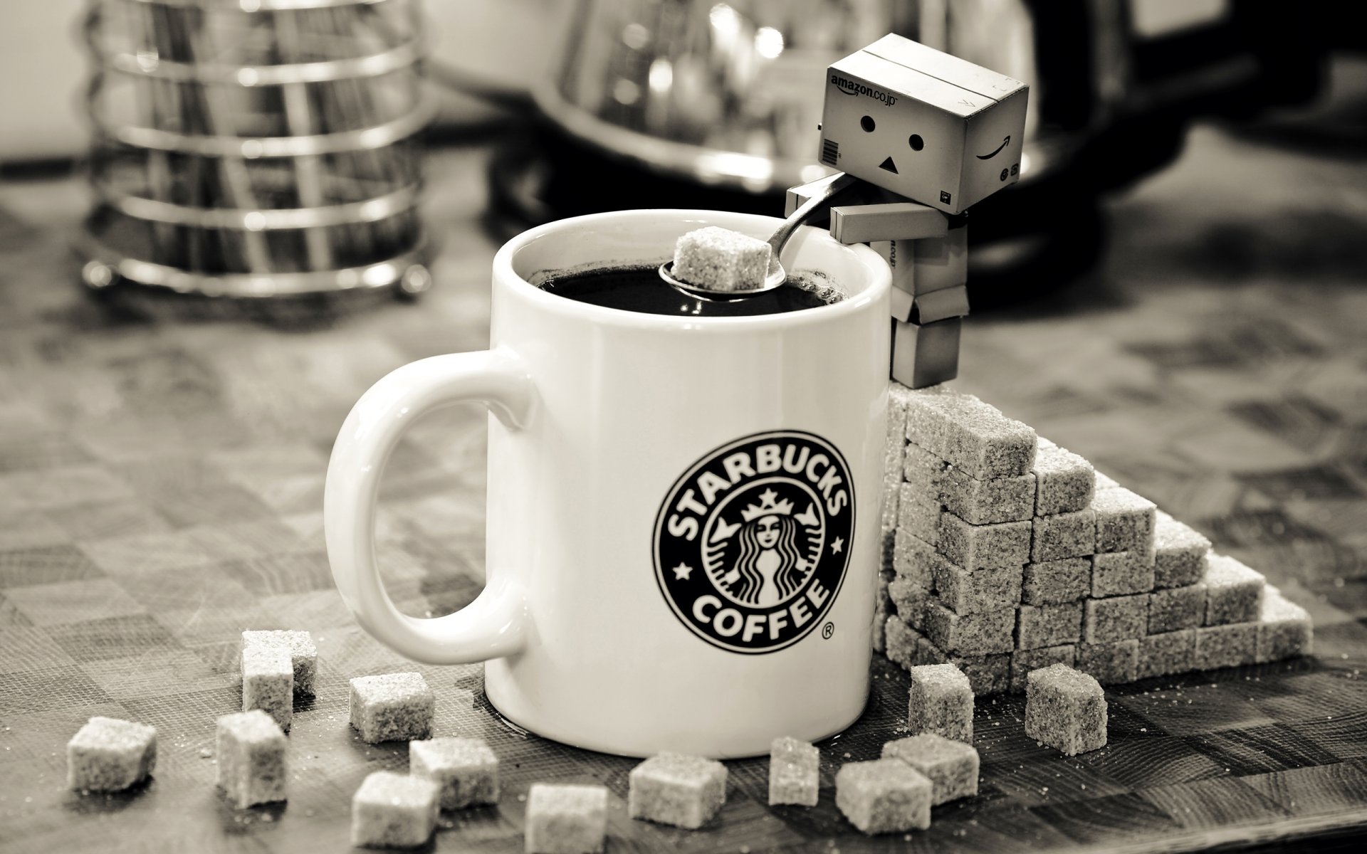 coffee sugar black and white mug danbo