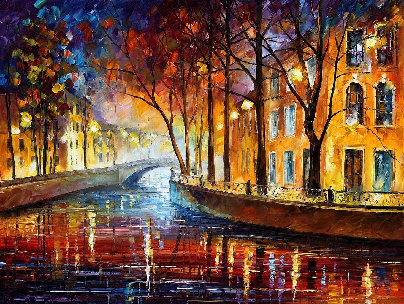 ponte alberi olio leonid afremov