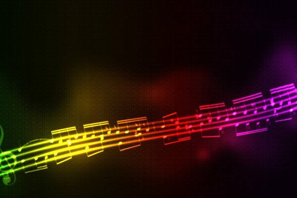 Colored musical notes on a dark background