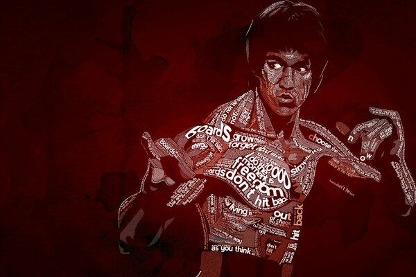 Tipografia di Bruce Lee su sfondo rosso