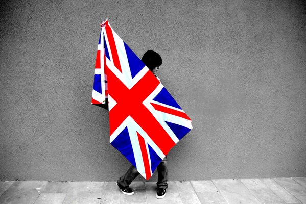 A girl wrapped in a British flag