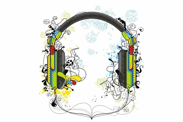 Auriculares divertidos sobre fondo blanco