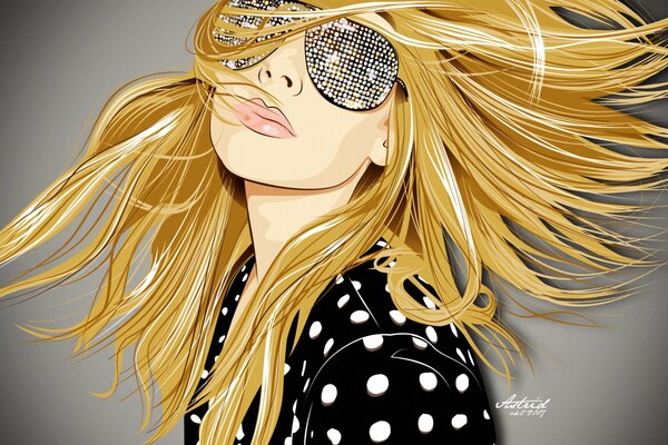 Stylish blonde art with loose hair and glasses