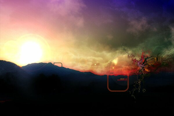 Abstraction in the form of a sunset in the mountains