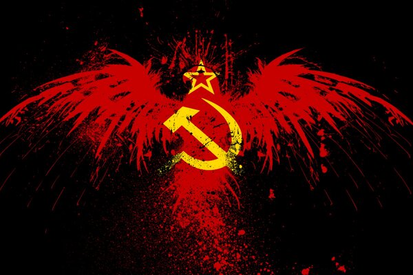 American eagle on a hammer and sickle background