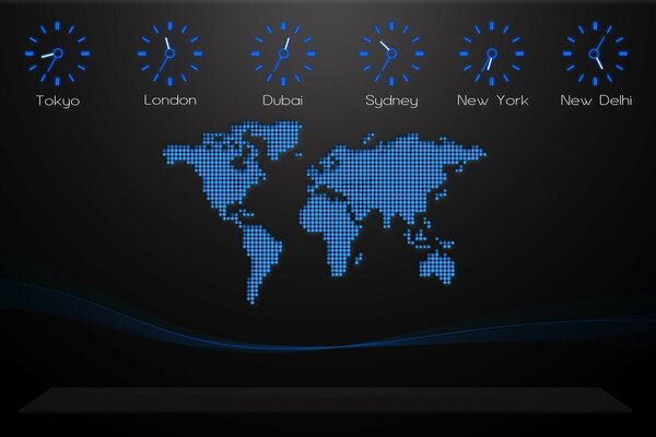 Mapa del tiempo de diferentes ciudades sobre un fondo negro