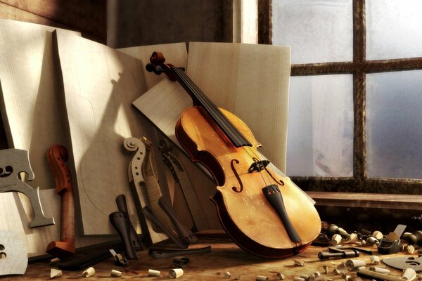 Laboratorio di fabbricazione di violino antico