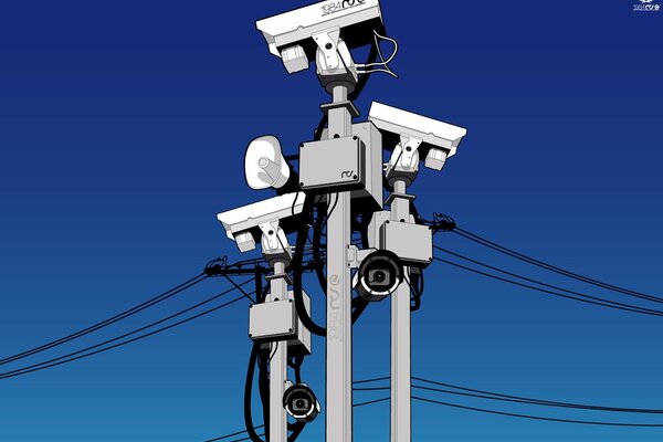 Drawing of CCTV cameras on a blue background