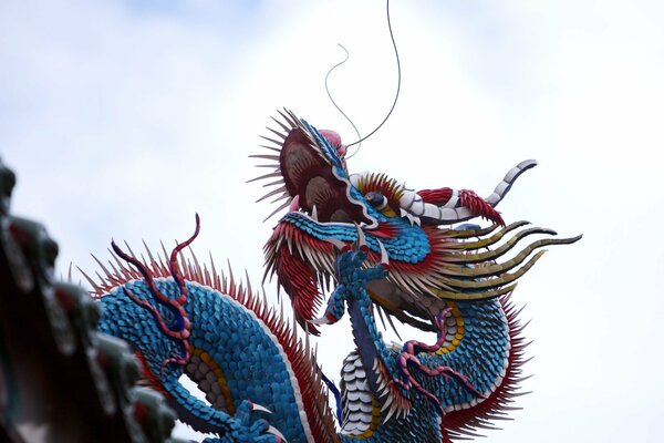 Blauer chinesischer Drache auf Himmelshintergrund