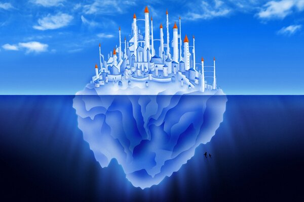 A city located in the middle of the ocean on an iceberg