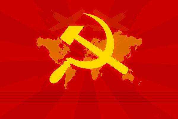 Peace, labor, May hammer and sickle on the flag