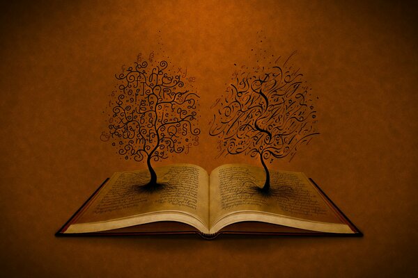 The book is expanded. Trees grow out of pages