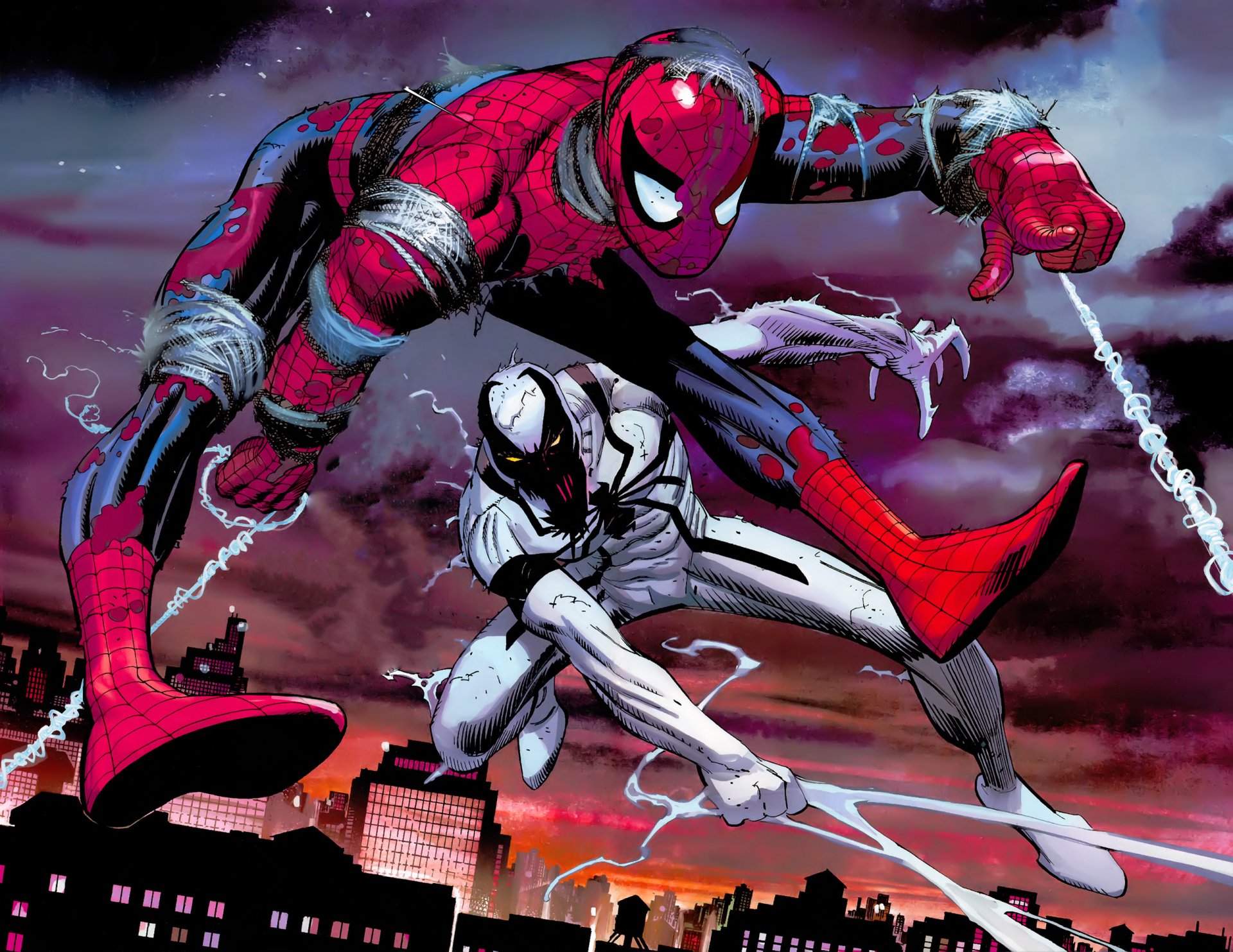 cómics spider-man anti-venom anti-venom telarañas batalla ciudad