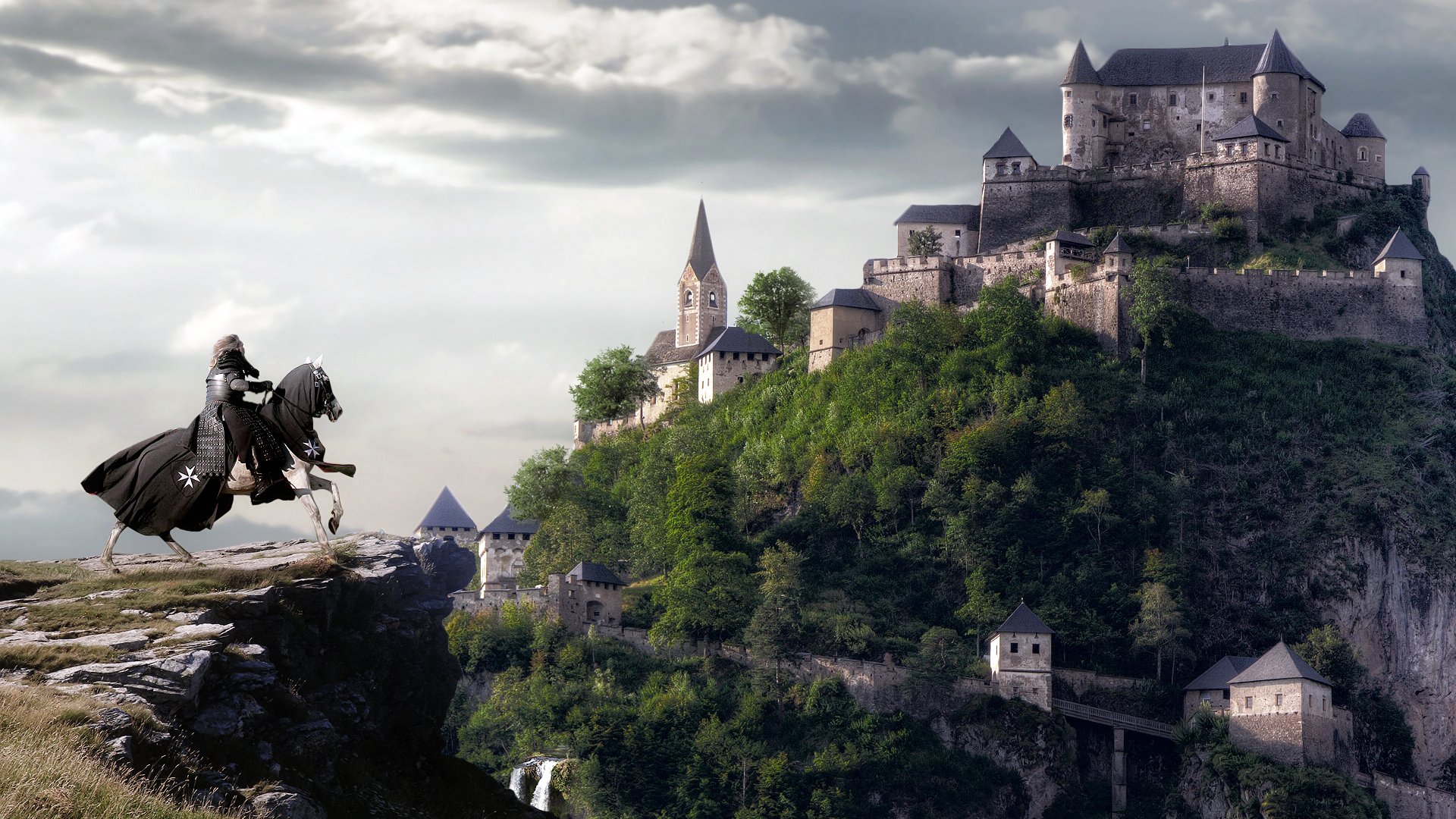 cheval cavalier château roches falaise collage croix