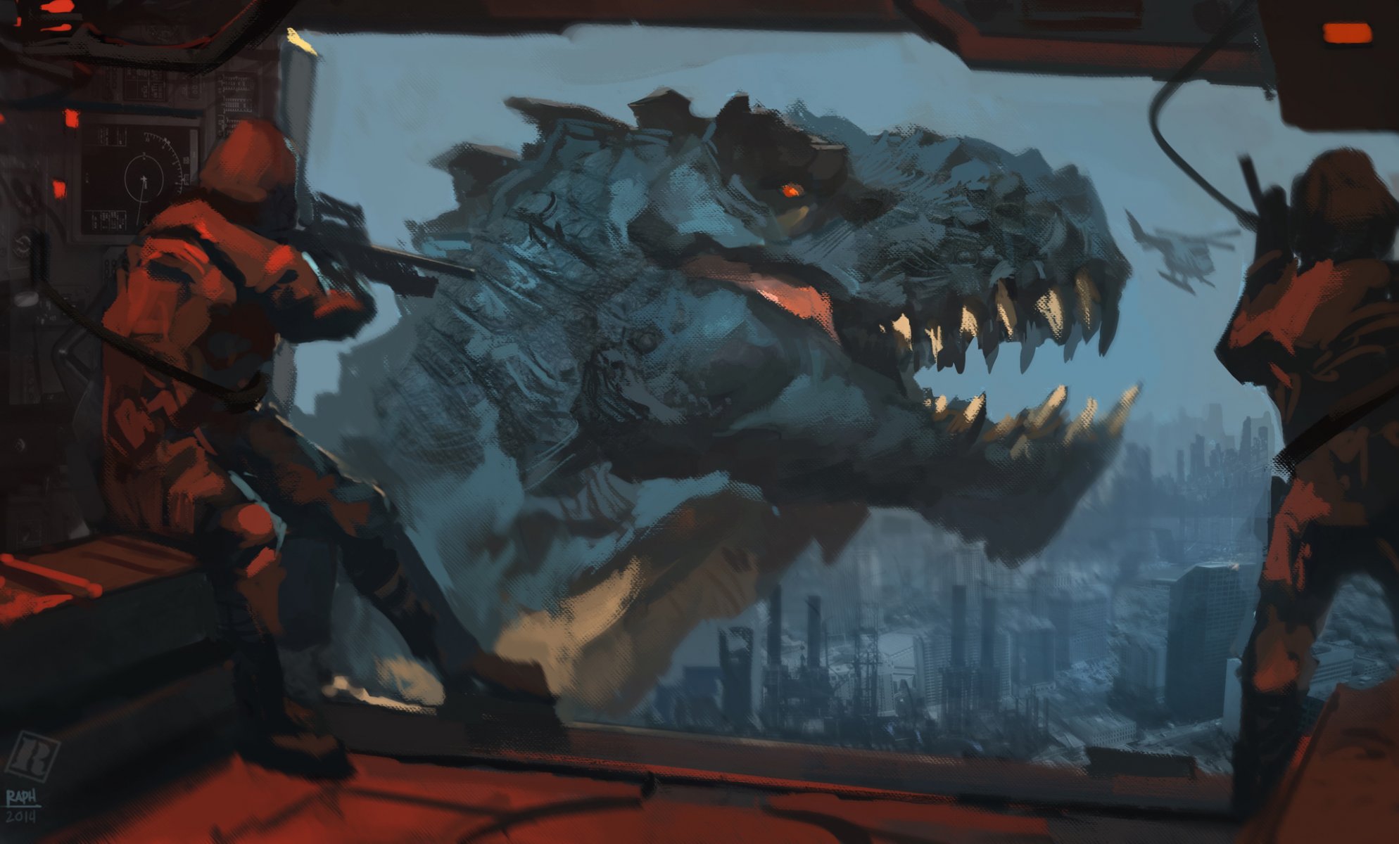 science-fiction art godzilla personnes armes