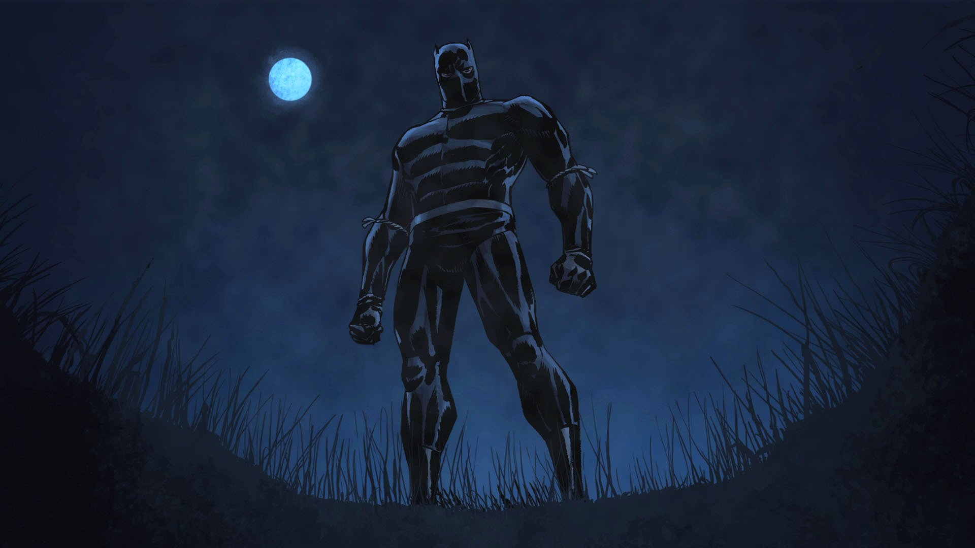 cómics pantera negra t challa traje pose hierba noche luna