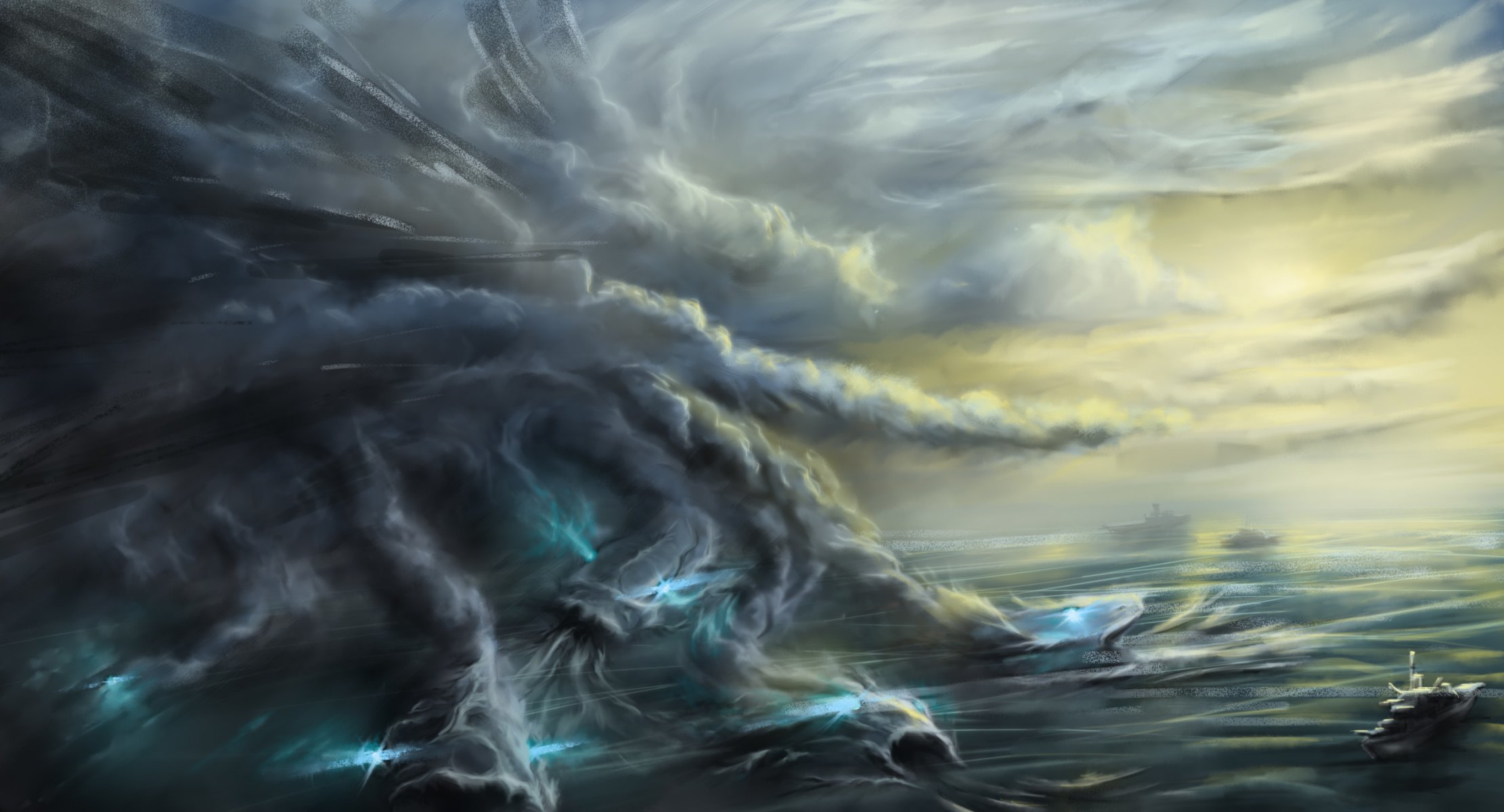 painting fiction fog daemons sea ocean ship