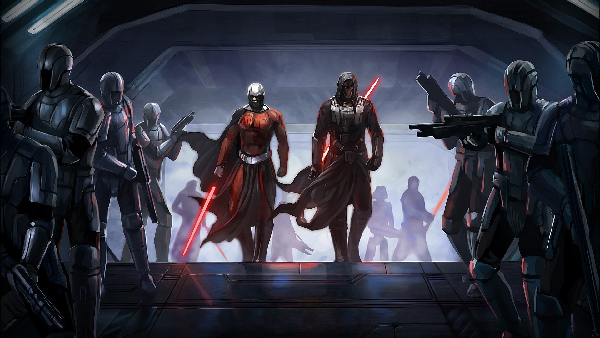 star wars chevaliers de la vieille république dark malak dark revan épées soldats navire