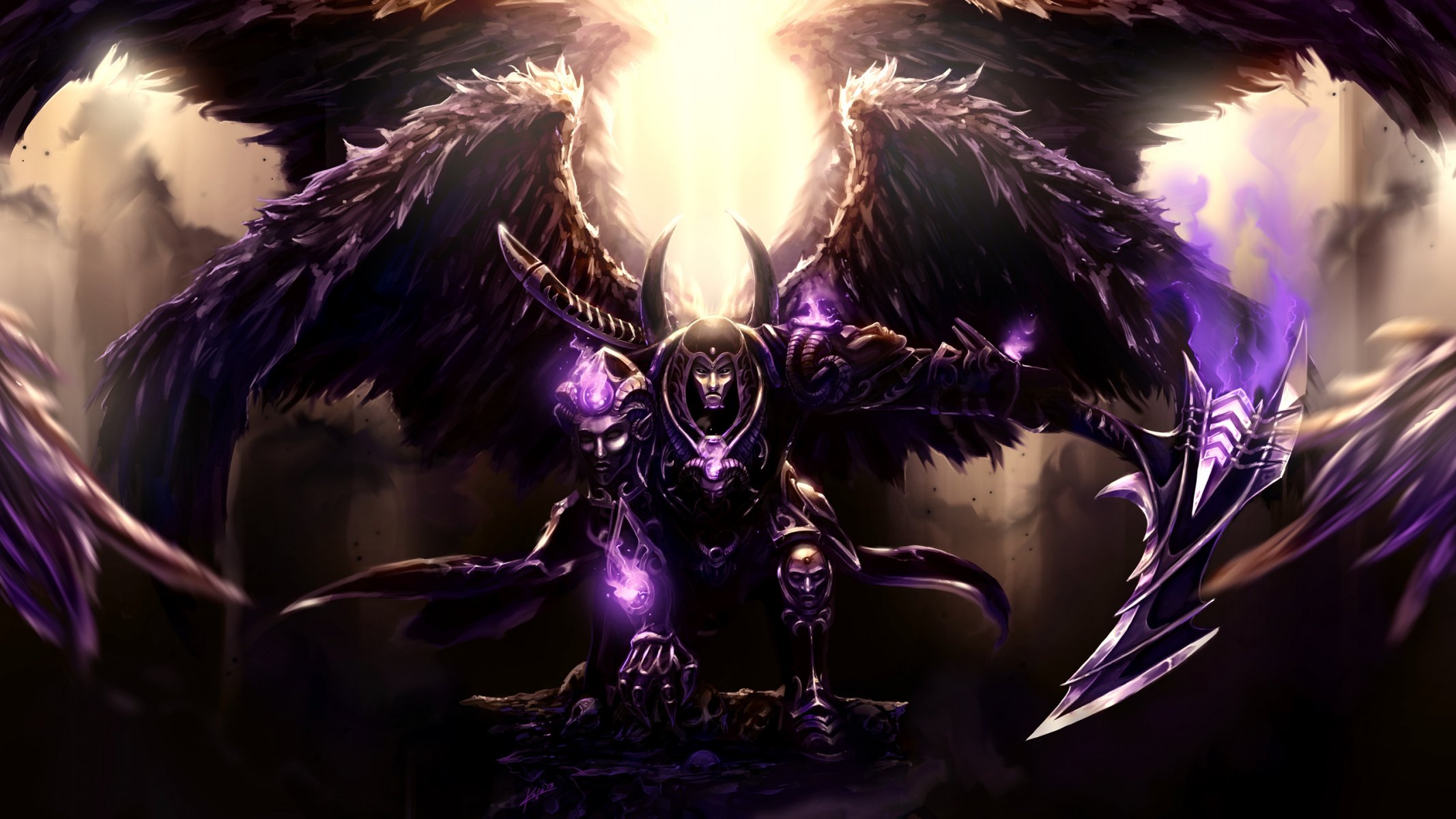 art god of death wings armor scythe weapons glow