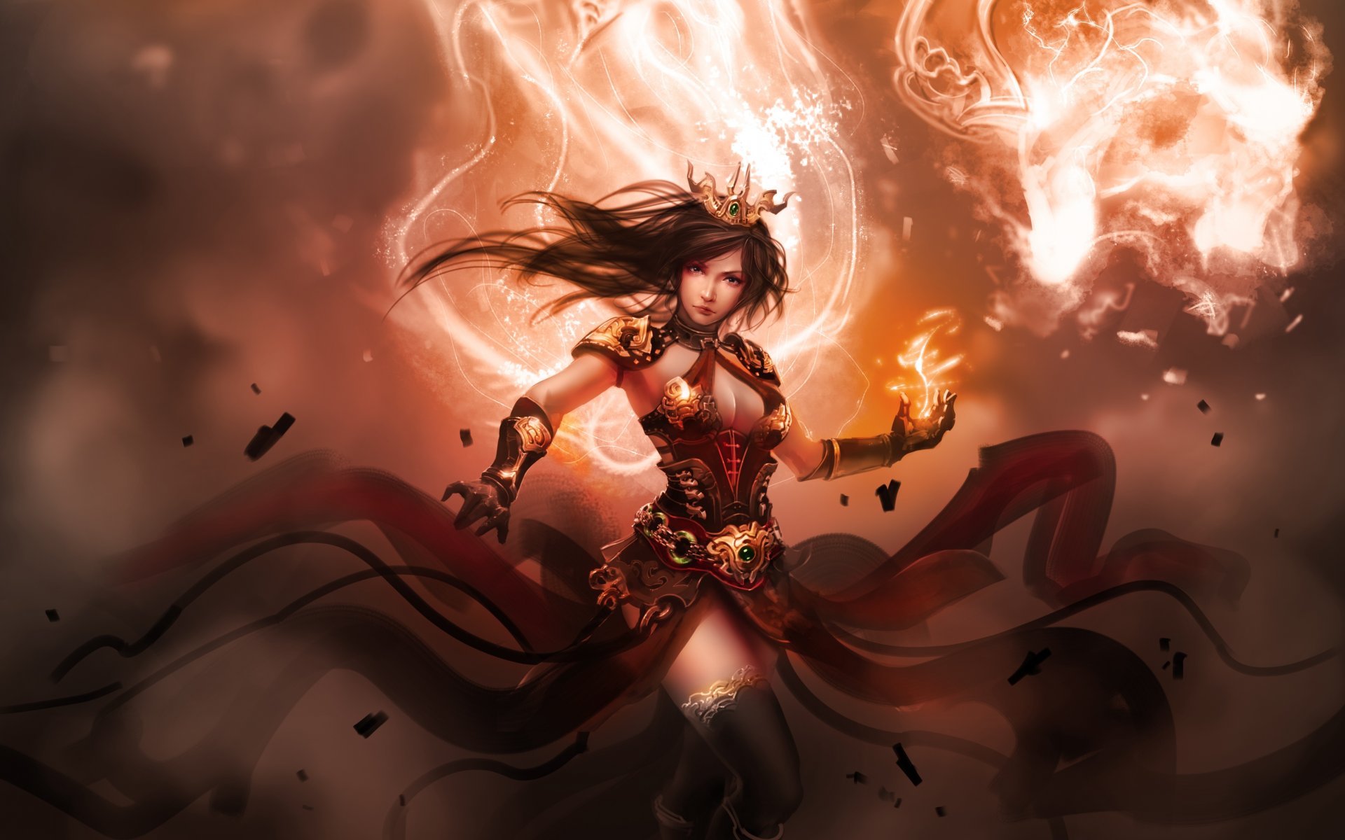 girl sorceress armour magic flame