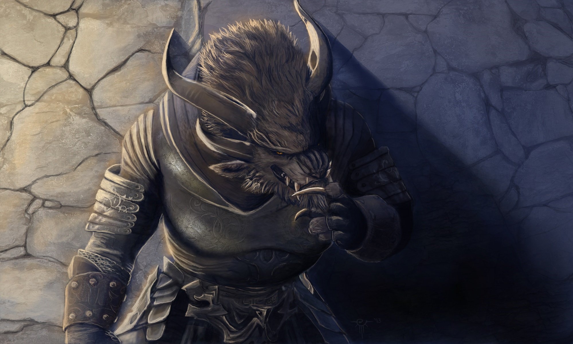 art guild wars 2 minotaur monster horn wall